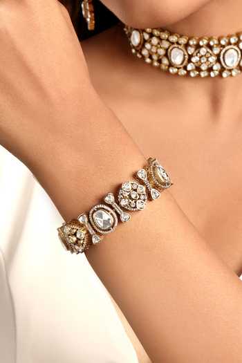 Buy_HRISHA_Gold Plated Kundan Polki Necklace And Earrings Set _Online_at_Aza_Fashions