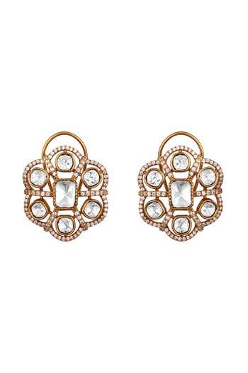 Buy_HRISHA_Gold Plated Polki Embellished Necklace And Earrings Set _Online_at_Aza_Fashions