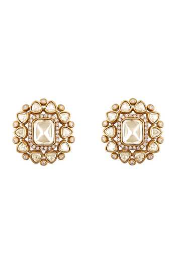 HRISHA_Yellow Kundan Polki Choker Necklace And Earrings Set _Online_at_Aza_Fashions