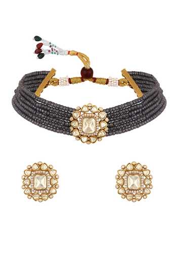 HRISHA Kundan Polki Beaded Necklace Set 