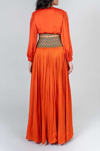 Neora By Nehal Chopra Draped Top With Braided Waist Skirt For Kids