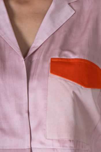 Neora By Nehal Chopra_Orange Bemberg Modal Silk, Lining Butter Crepe Pocket Crop Shirt With Skirt For Kids_Online_at_Aza_Fashions