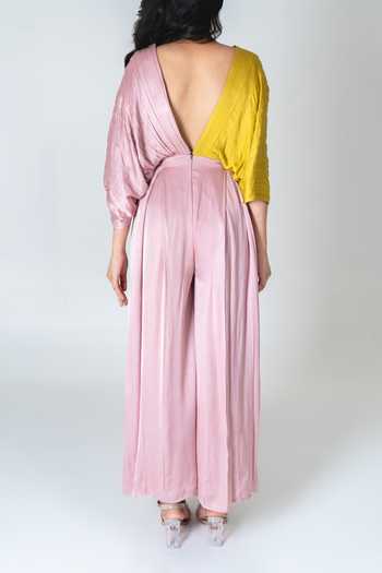 Neora By Nehal Chopra Colour Block Draped Jumpsuit For Kids