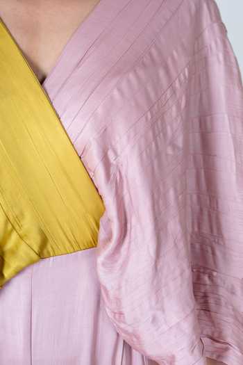 Neora By Nehal Chopra_Yellow Bemberg Modal Silk, Lining Butter Crepe Colour Block Draped Jumpsuit For Kids_Online_at_Aza_Fashions