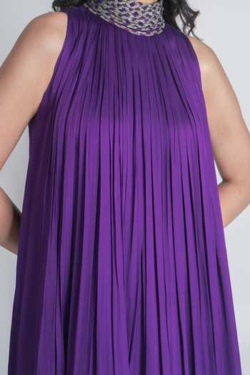 Neora By Nehal Chopra Purple Bemberg Modal Silk, Lining Butter Crepe Braided Lace Neck High-low Gown For Kids Online at Aza Fashions Neora By Nehal Chopra_Purple Bemberg Modal Silk, Lining Butter Crepe Braided Lace Neck High-low Gown For Kids_Online_at_Aza_Fashions