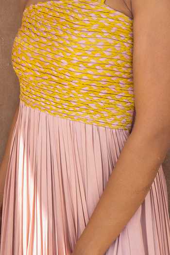 Neora By Nehal Chopra Yellow Bemberg Modal Silk, Lining Butter Crepe Braided Lace Bodice Trail Gown For Kids Online at Aza Fashions Neora By Nehal Chopra_Yellow Bemberg Modal Silk, Lining Butter Crepe Braided Lace Bodice Trail Gown For Kids_Online_at_Aza_Fashions