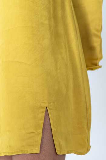 Buy_Neora By Nehal Chopra_Yellow Bemberg Modal Silk, Lining Butter Crepe Braided Lace Solid Slit Dress For Kids_Online_at_Aza_Fashions