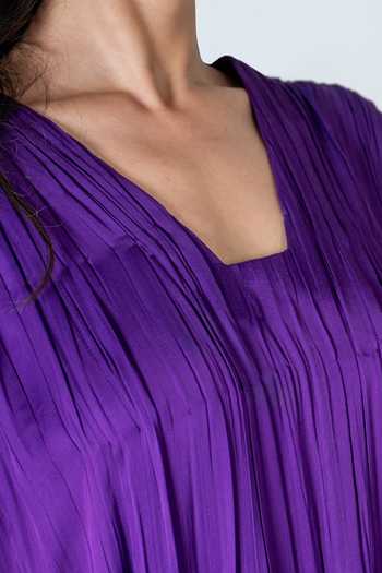 Neora By Nehal Chopra_Yellow Bemberg Modal Silk, Lining Butter Crepe Colour Block Pleated Dress For Kids_Online_at_Aza_Fashions