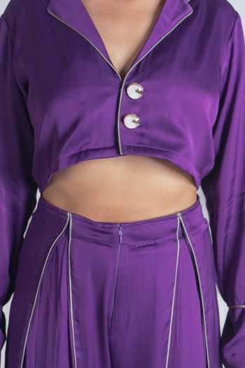 Neora By Nehal Chopra Purple Bemberg Modal Silk, Lining Butter Crepe Solid Crop Top For Kids Online at Aza Fashions Neora By Nehal Chopra_Purple Bemberg Modal Silk, Lining Butter Crepe Solid Crop Top For Kids_Online_at_Aza_Fashions