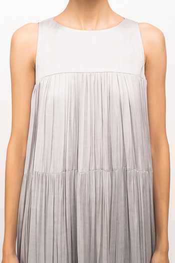 Neora By Nehal Chopra Grey Bemberg Modal Silk, Lining Butter Crepe Tiered Gathered Dress For Kids Online at Aza Fashions Neora By Nehal Chopra_Grey Bemberg Modal Silk, Lining Butter Crepe Tiered Gathered Dress For Kids_Online_at_Aza_Fashions