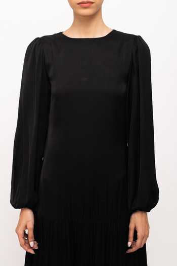 Neora By Nehal Chopra_Black Bemberg Modal Silk, Lining Butter Crepe Gathered Dress For Kids_Online_at_Aza_Fashions