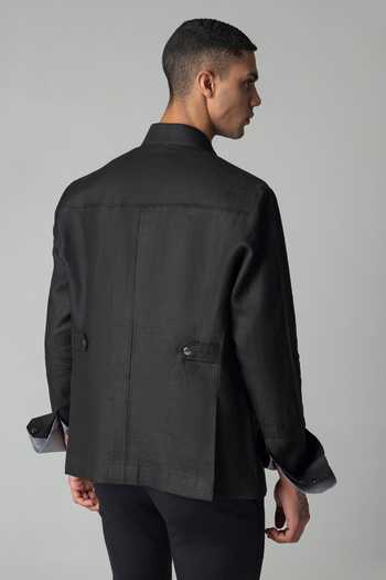 Amit Arora Linen Mandarin Collar Shacket  