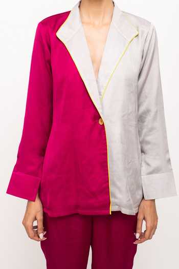 Neora By Nehal Chopra_Grey Bemberg Modal Silk, Lining  Butter Crepe Lapel Collar Blazer Pant Set For Kids_Online_at_Aza_Fashions