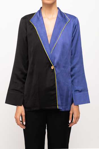 Neora By Nehal Chopra_Black Bemberg Modal Silk, Lining  Butter Crepe Full Sleeve Blazer Pant Set For Kids_Online_at_Aza_Fashions