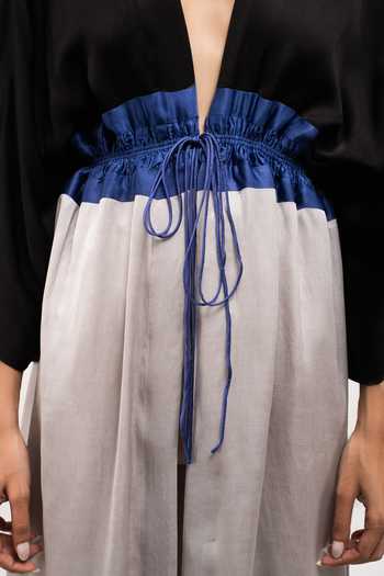 Neora By Nehal Chopra Black Bemberg Modal Silk, Lining Butter Crepe Color Blocked High-low Cape For Kids Online at Aza Fashions Neora By Nehal Chopra_Black Bemberg Modal Silk, Lining Butter Crepe Color Blocked High-low Cape For Kids_Online_at_Aza_Fashions