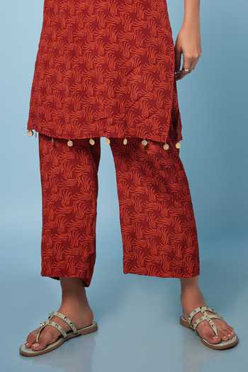 Senren By Eshana Raut_Red Crepe Swirl Print Tunic And Pant Set For Kids_Online_at_Aza_Fashions