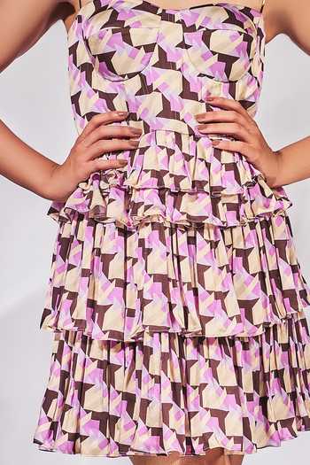 Senren By Eshana Raut_Purple Crepe Geometric Tiered Frill Dress For Kids_Online_at_Aza_Fashions