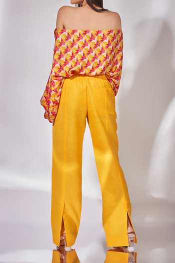 Senren By Eshana Raut Geometric Pattern Off Shoulder Top & Pant Set For Kids