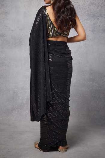 Senren By Eshana Raut Pre-Draped Sequin Embellished Saree With Blouse For Kids