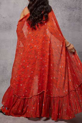 Senren By Eshana Raut Flower Print Cape & Pant Set For Kids
