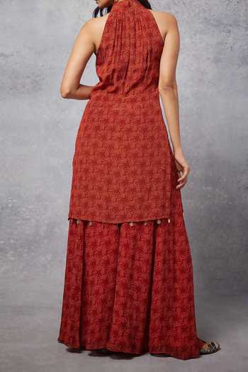 Senren By Eshana Raut Swirl Line Print Kurta With Sharara For Kids