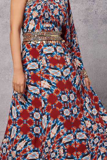 Senren By Eshana Raut Abstract Illusion Print Kaftan With Belt For Kids