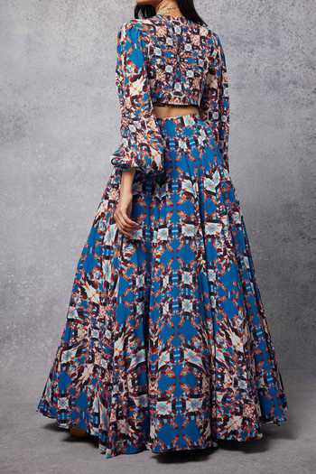 Senren By Eshana Raut Abstract Geometric Print Blouse With Lehenga For Kids