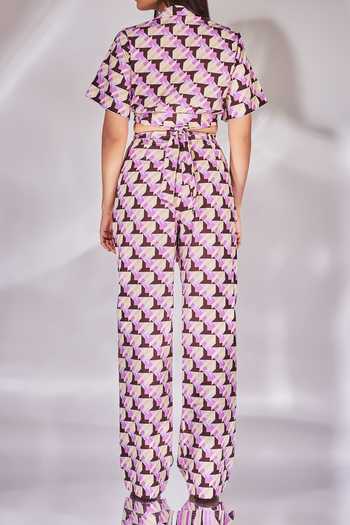 Senren By Eshana Raut Geometric Print Cropped Shirt With Pant For Kids