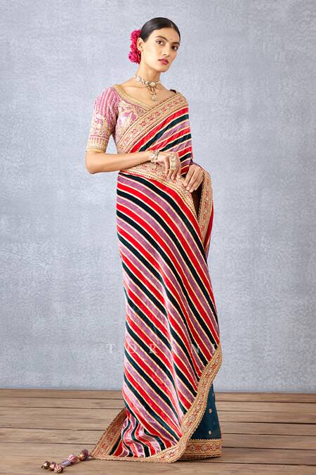 Buy_Torani_Pink Velvet And Crepe Digital Print, Gota Patti & Ruzava Mridula Blouse _Online_at_Aza_Fashions