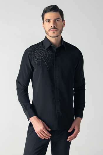 Amit Arora Hand Embroidered Spider Web Motif Shirt 