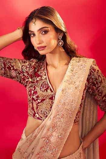 Azeera Green Tissue Coral Embroidered Saree With Unstitched Blouse Piece at Aza Fashions Azeera_Green Tissue Coral Embroidered Saree With Unstitched Blouse Piece _at_Aza_Fashions