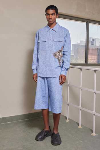 Buy Shahin Mannan Blue Big Fish Full Sleeve Shirt Online at Aza Fashions Buy_Shahin Mannan_Blue Big Fish Full Sleeve Shirt _Online_at_Aza_Fashions