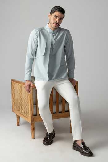 Shop Amit Arora Blue Tencel Asymmetrical Draped Shirt Online at Aza Fashions Shop_Amit Arora_Blue Tencel Asymmetrical Draped Shirt _Online_at_Aza_Fashions