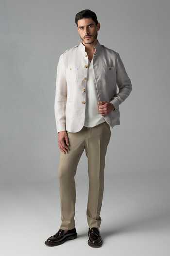 Amit Arora Beige Linen Textured Shacket Online at Aza Fashions Amit Arora_Beige Linen Textured Shacket _Online_at_Aza_Fashions