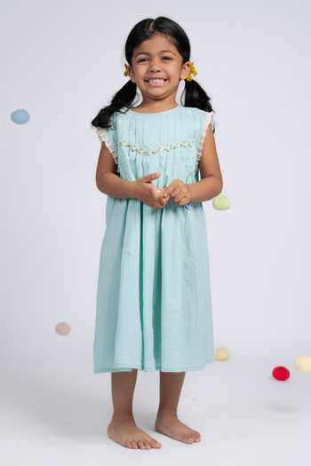 OurDve Blue Cotton Hand Embroidered Dress Online at Aza Fashions OurDve_Blue Cotton Hand Embroidered Dress _Online_at_Aza_Fashions