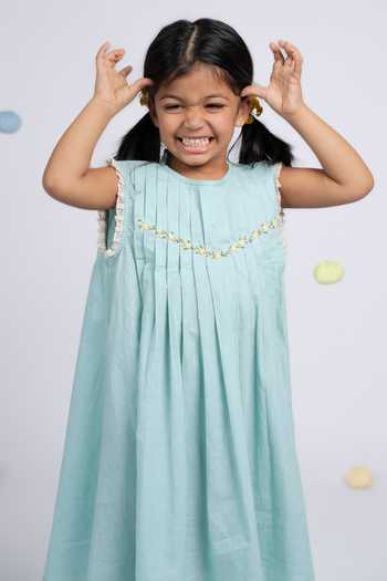 Shop OurDve Blue Cotton Hand Embroidered Dress Online at Aza Fashions Shop_OurDve_Blue Cotton Hand Embroidered Dress _Online_at_Aza_Fashions