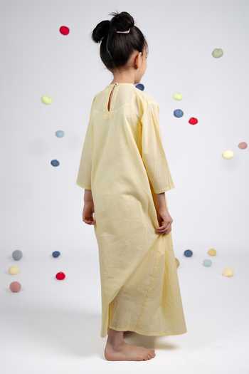 OurDve_Yellow Cotton Hand Embroidered Maxi Dress _Online_at_Aza_Fashions