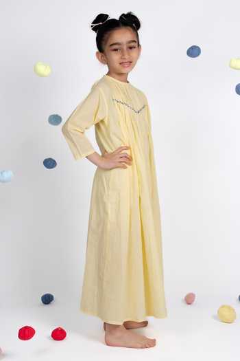Buy_OurDve_Yellow Cotton Hand Embroidered Maxi Dress _Online_at_Aza_Fashions