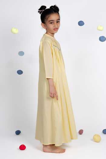 Shop_OurDve_Yellow Cotton Hand Embroidered Maxi Dress _Online_at_Aza_Fashions