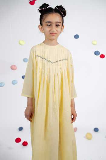 OurDve_Yellow Cotton Hand Embroidered Maxi Dress _at_Aza_Fashions