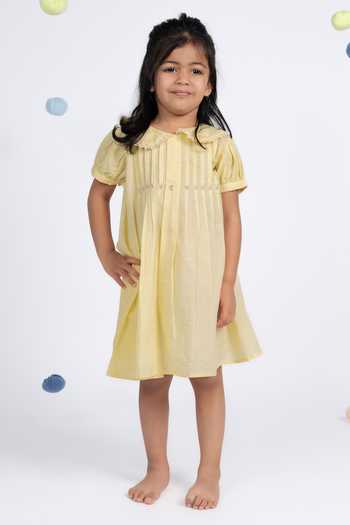 OurDve_Yellow Cotton Peter Pan Collar Dress _Online_at_Aza_Fashions