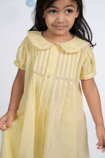 Buy_OurDve_Yellow Cotton Peter Pan Collar Dress _Online_at_Aza_Fashions