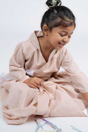 OurDve_Pink Cotton Wrap Style Dress _Online_at_Aza_Fashions