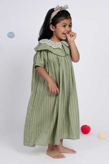 OurDve_Green Cotton Striped Dress _Online_at_Aza_Fashions