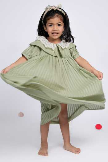 Buy_OurDve_Green Cotton Striped Dress _Online_at_Aza_Fashions