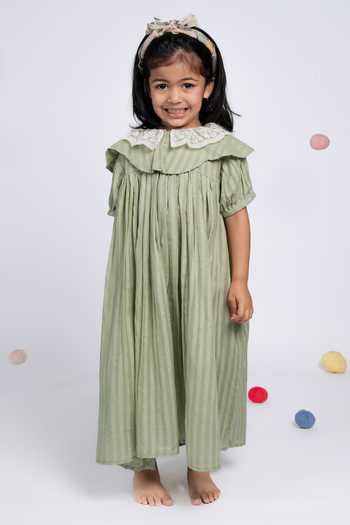 Shop_OurDve_Green Cotton Striped Dress _Online_at_Aza_Fashions