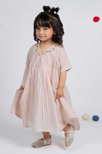 OurDve_Pink Cotton Embroidered Dress _Online_at_Aza_Fashions