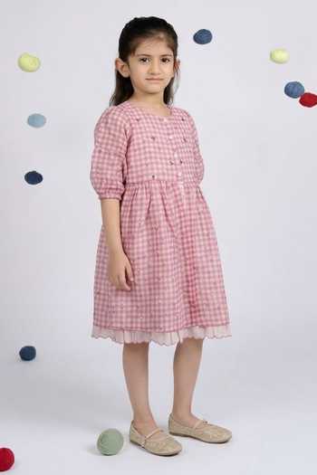 OurDve Pink Organza Gingham Pattern Dress Online at Aza Fashions OurDve_Pink Organza Gingham Pattern Dress _Online_at_Aza_Fashions