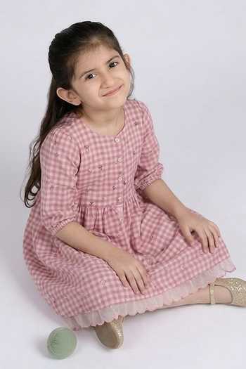 Buy OurDve Pink Organza Gingham Pattern Dress Online at Aza Fashions Buy_OurDve_Pink Organza Gingham Pattern Dress _Online_at_Aza_Fashions