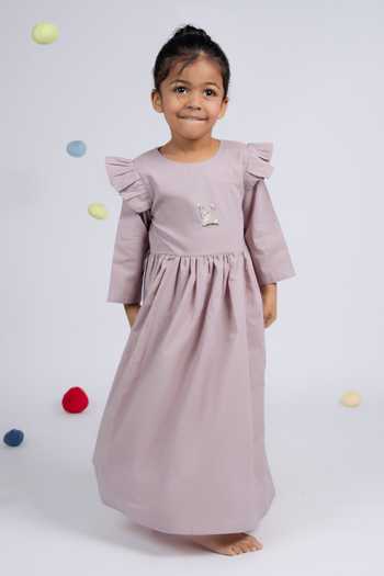 OurDve Embroidered Frill Sleeve Dress 